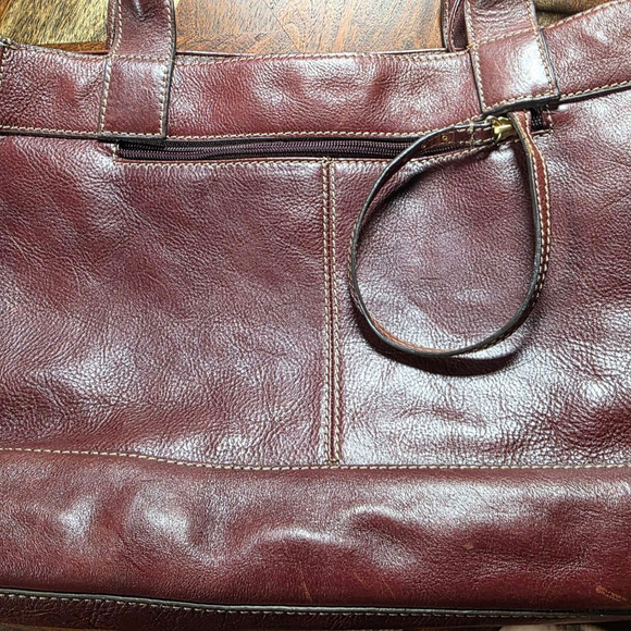 Women's Franklin Covey Burgundy Leather Tote Bag One Size with Light Blue Lining - Picture 7 of 13